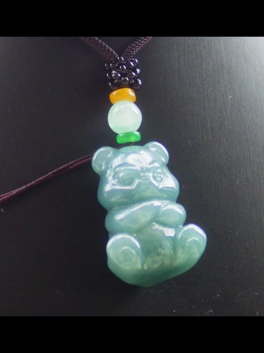 Certificate JADEITE Jade dark Green wealth bear angry panda Pendant